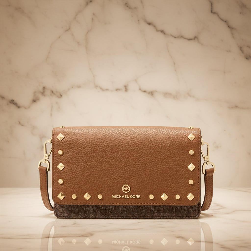 MICHAEL KORS Jet Set Small Studded Faux Leather & Logo Smartphone Crossbody Bag - SALE ‼️ With slight bumped in front ( From Boutique Store )