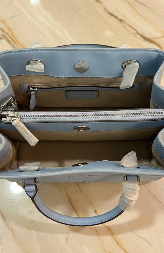 MICHAEL KORS SMALL TEAGEN LEATHER SATCHEL - SIGNATURE ADMIRAL BLUE