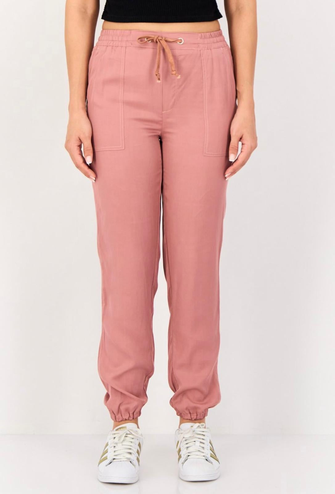 REIKO Women Regular Fit Plain Jogger Pants, Old Rose