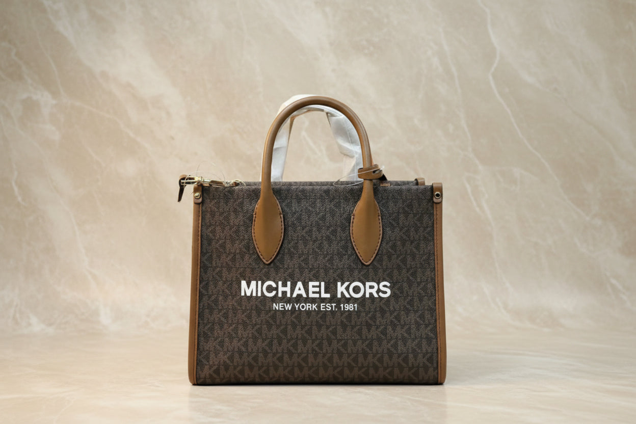 MICHAEL KORS MIRELLA SMALL SHOPPER TOP ZIP CROSSBODY BAG - BROWN ACORN