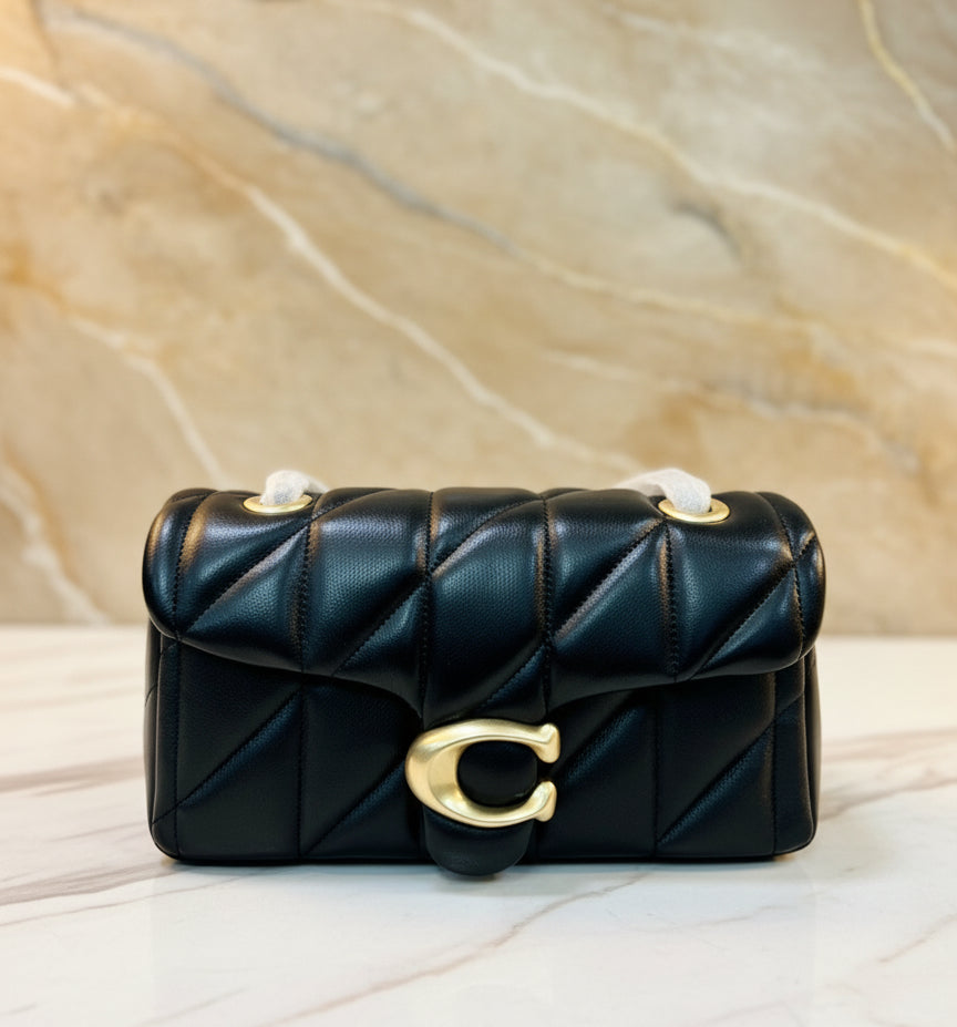 حقيبة كوتش مبطنة بنقشة تابي 20 - أسود - جلد نابا