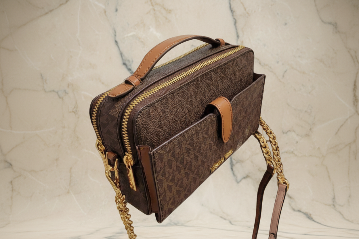 MICHAEL KORS JET SET ITEM DOUBLE ZIP SMARTPHONE CROSSBODY - SIGNATURE BROWN