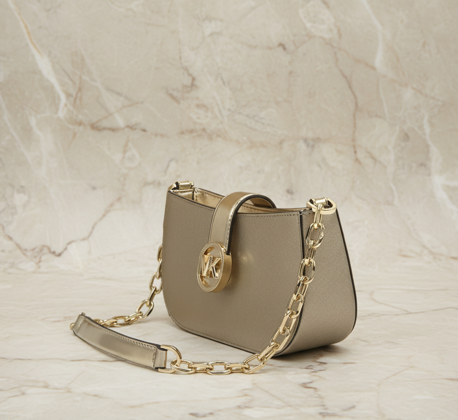 MICHAEL KORS CARMEN POUCHETTE SHOULDER BAG ONLY - PALE GOLD