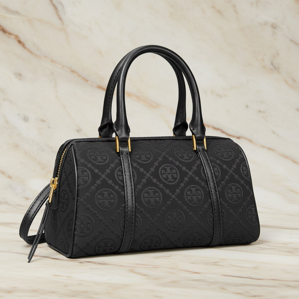 TORY BURCH PETITE JACQUARD T MONOGRAM BARREL - BLACK