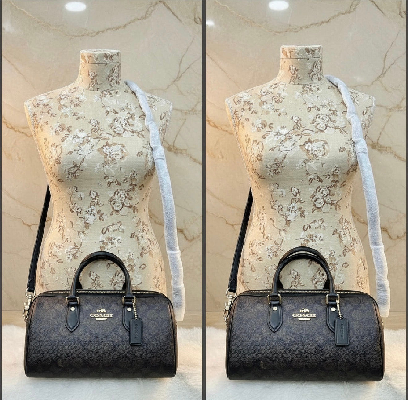 حقيبة كوتش متوسطة الحجم طويلة من قماش الروان - لون الجوز الأسود