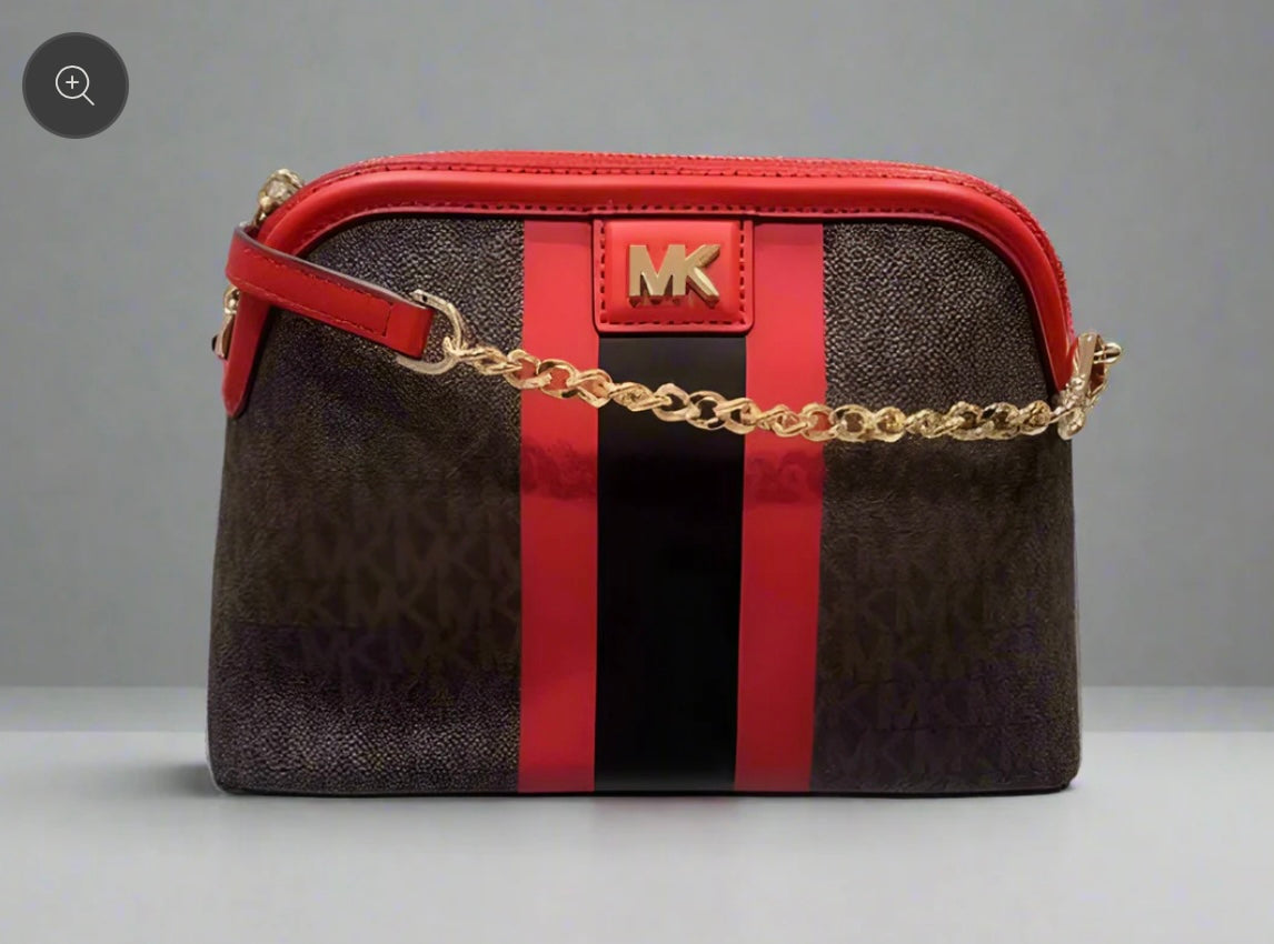 MICHAEL KORS DOME LOGO CENTER STRIPE CHAIN CROSSBODY