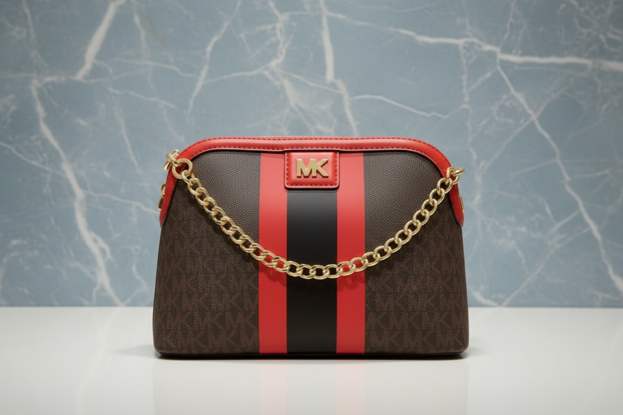 MICHAEL KORS DOME LOGO CENTER STRIPE CHAIN CROSSBODY