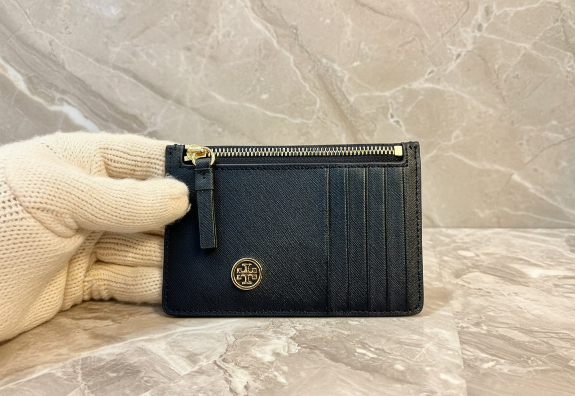 TORY BURCH ROBINSON SLIM LEATHER ZIP-TOP CARD CASE