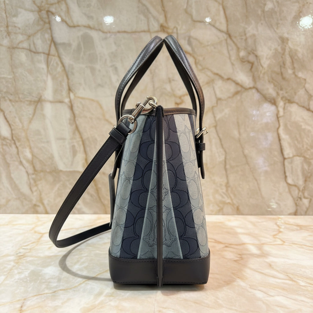 COACH MOLLIE TOTE 25 IN SIGNATURE JACQUARD WITH STRIPES - SILVER/MIDNIGHT MULTI