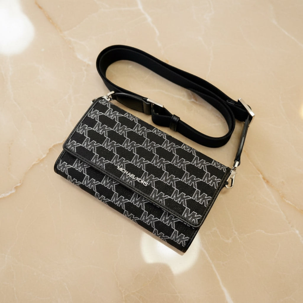 Michael Kors Jet Set Item Large Zip Around Wallet Crossbody Handbag Black Multi