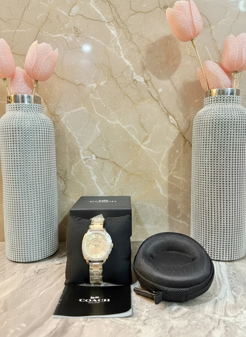 ساعة كوتش بوي فريند ذهبية من الفولاذ المقاوم للصدأ