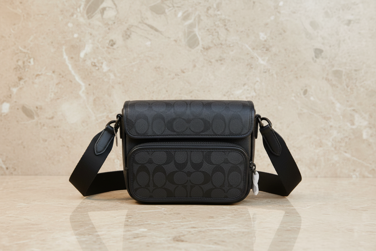 COACH SULLIVAN FLAP CROSSBODY - SIGNATURE CANVAS/CHARCOAL BLACK