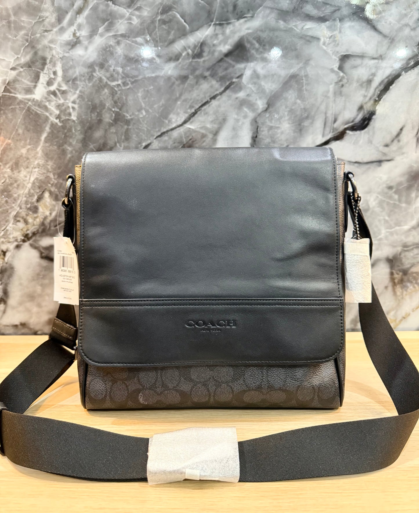COACH HOUSTON MAP CROSSBODY BAG - SIGNATURE COATED CANVAS & REFINED CALF LEATHER