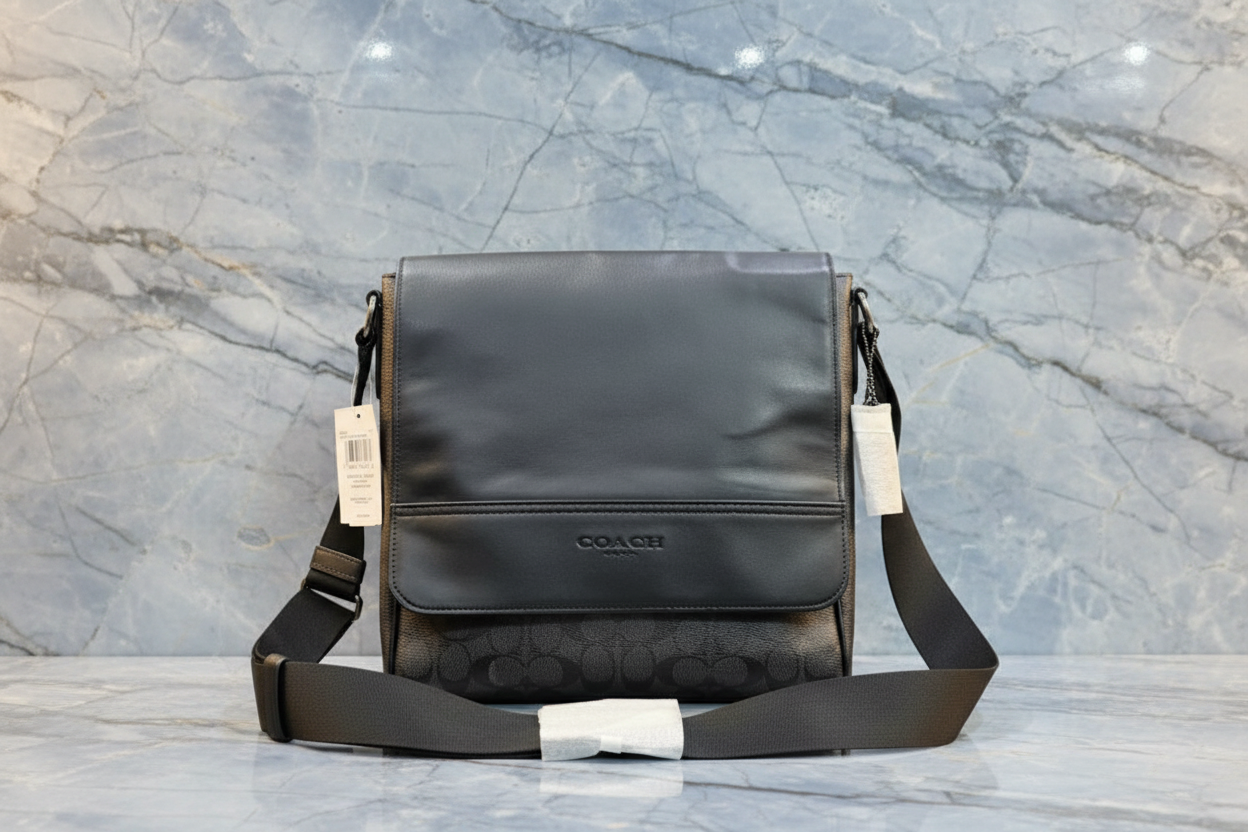 COACH HOUSTON MAP CROSSBODY BAG - SIGNATURE COATED CANVAS & REFINED CALF LEATHER