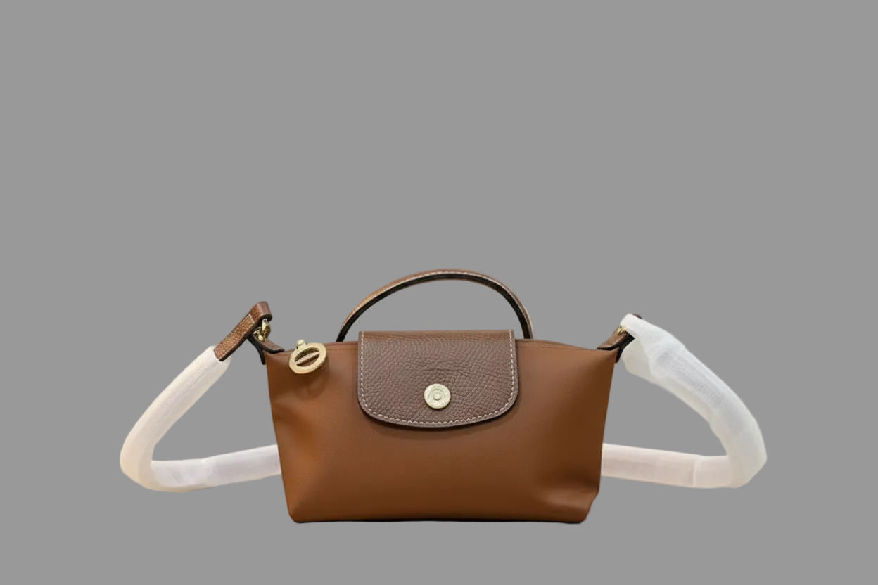 LONGCHAMP MICRO LE PLIAGE POUCH WITH STRAP - BROWN