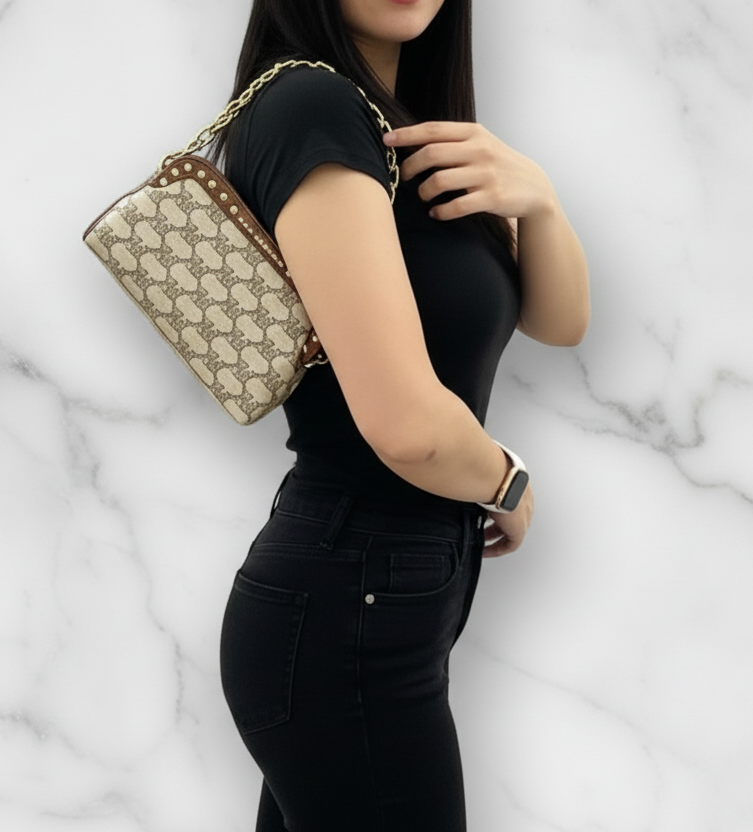 MICHAEL KORS JACQUARD LIVIA CLOUD SMALL CLUTCH/CROSSBODY