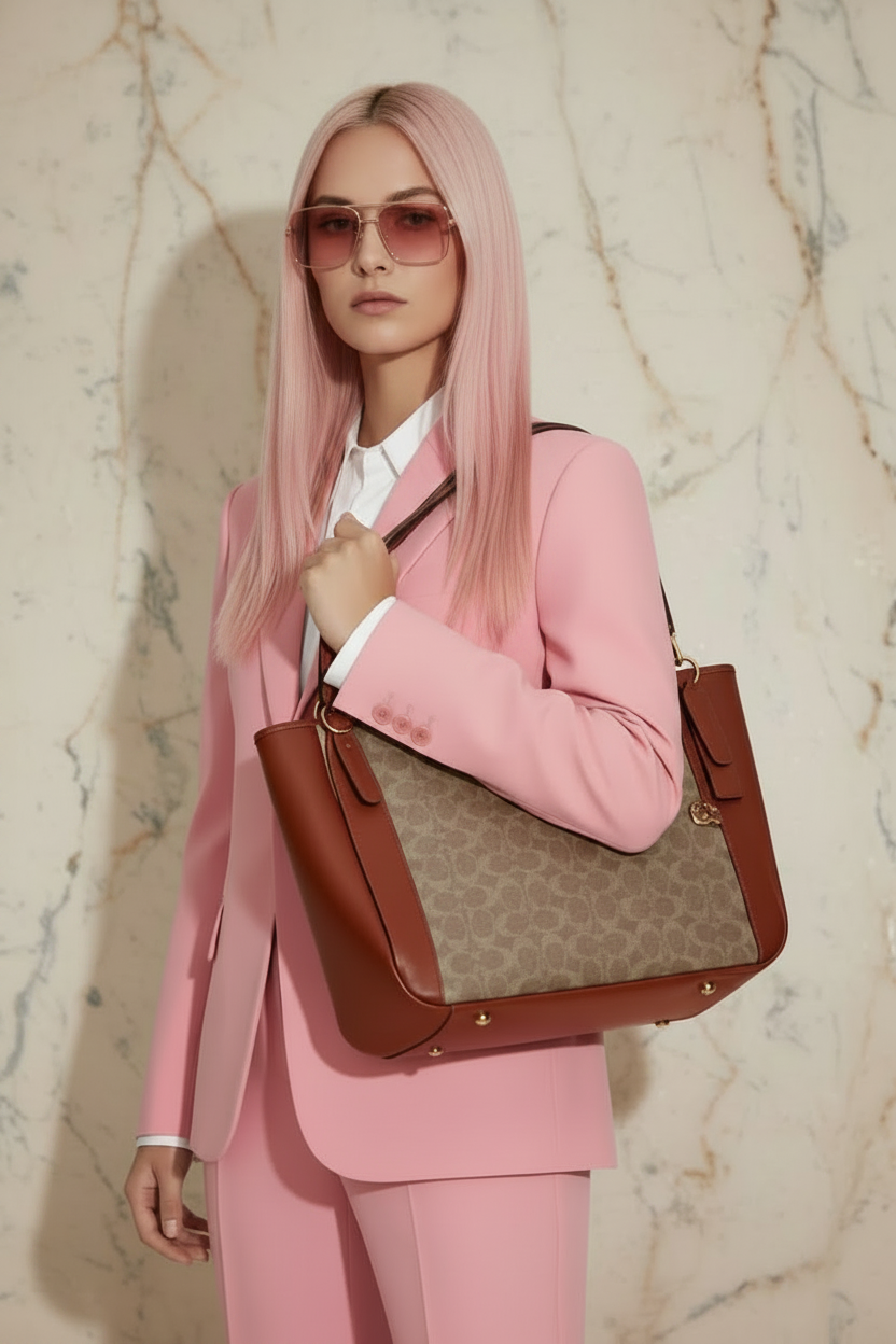 COACH ALANA ZIP TOTE IN SIGNATURE CANVAS - TAN RUST