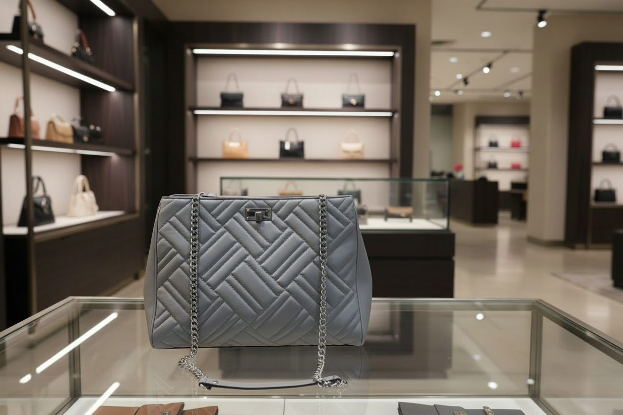 MICHAEL KORS PEYTON QUILTED LARGE CHAIN LINK TOTE CONVERTIBLE - PEARL GRAY
