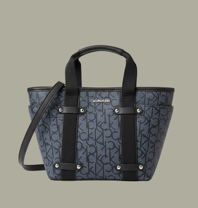 CALVIN KLEIN SATCHEL IN SIGNATURE CHARCOAL BLACK