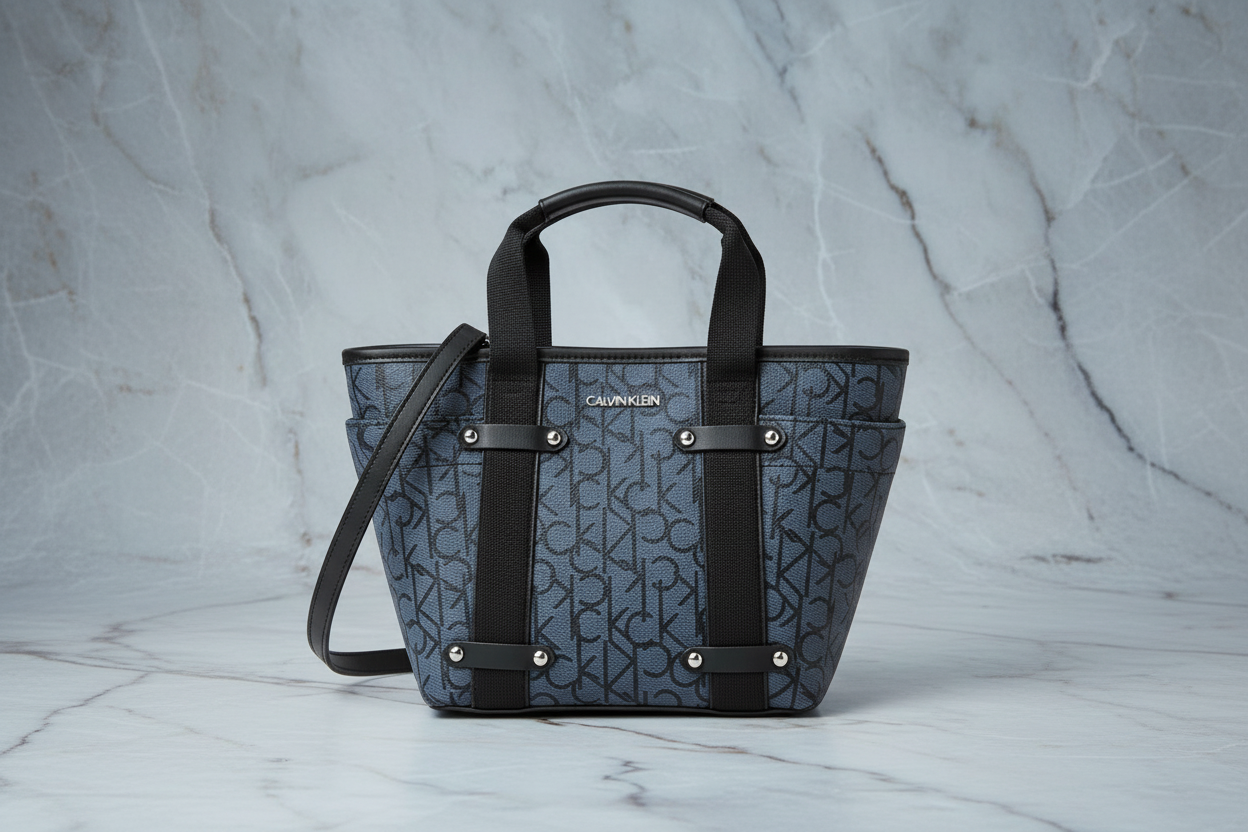 CALVIN KLEIN SATCHEL IN SIGNATURE CHARCOAL BLACK