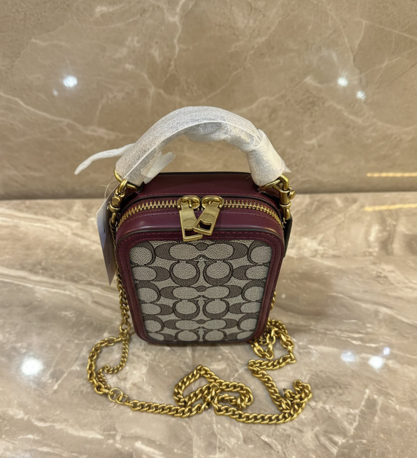 COACH ALIE PHONE CROSSBODY BAG IN SIGNATURE JACQUARD - OAK MAPLE ( FR. BOUTIQUE STORE )