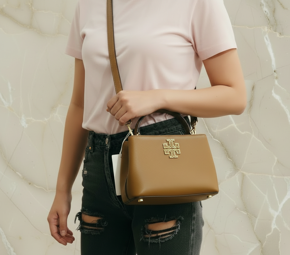 TORY MICRO BRITTEN SATCHEL -  BROWN