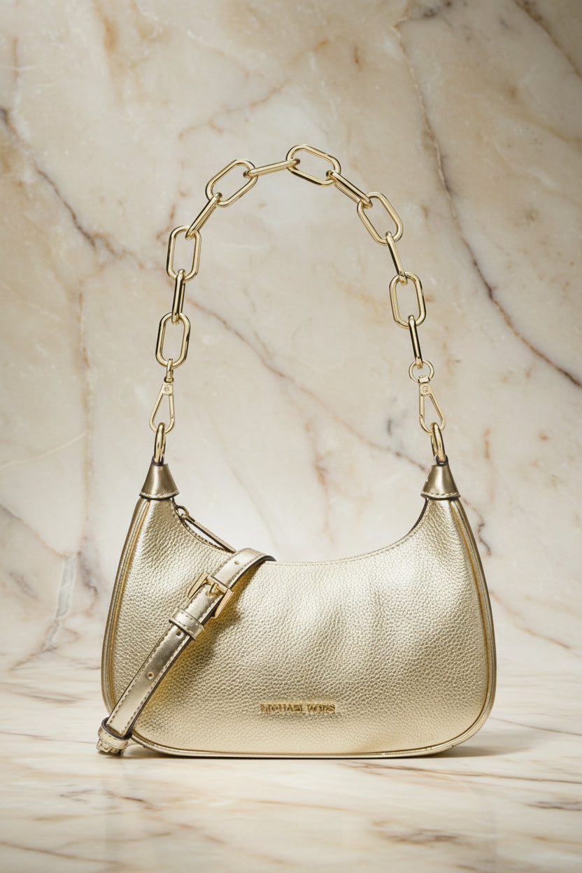 MICHAEL KORS MINI CORA CHAIN SHOULDER BAG/CROSBODY BAG - METTALIC PEBBLE GOLD