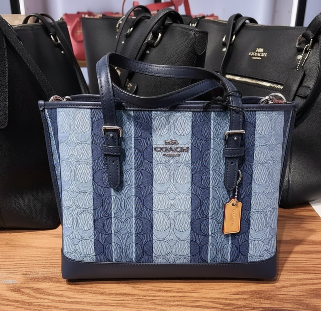 COACH MOLLIE TOTE 25 IN SIGNATURE JACQUARD WITH STRIPES - SILVER/MIDNIGHT MULTI