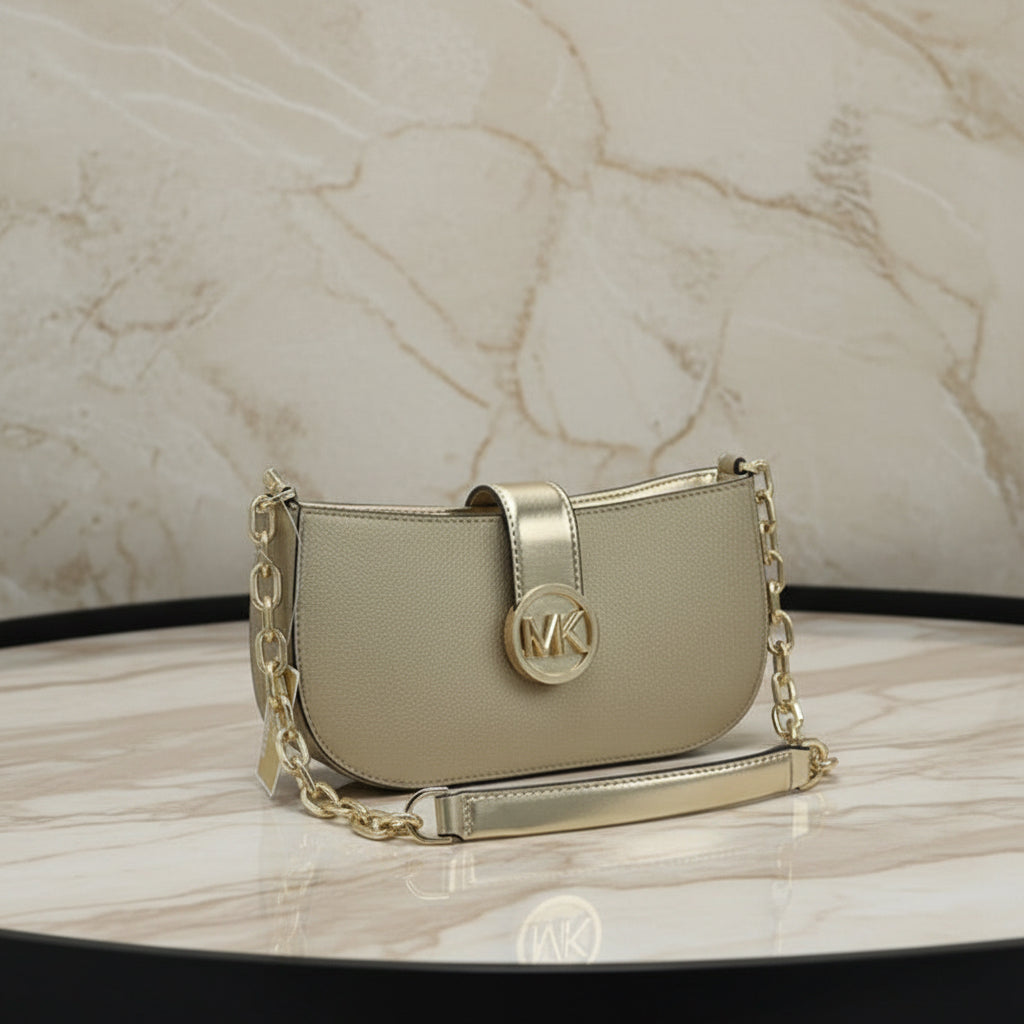 MICHAEL KORS CARMEN POUCHETTE SHOULDER BAG ONLY - PALE GOLD