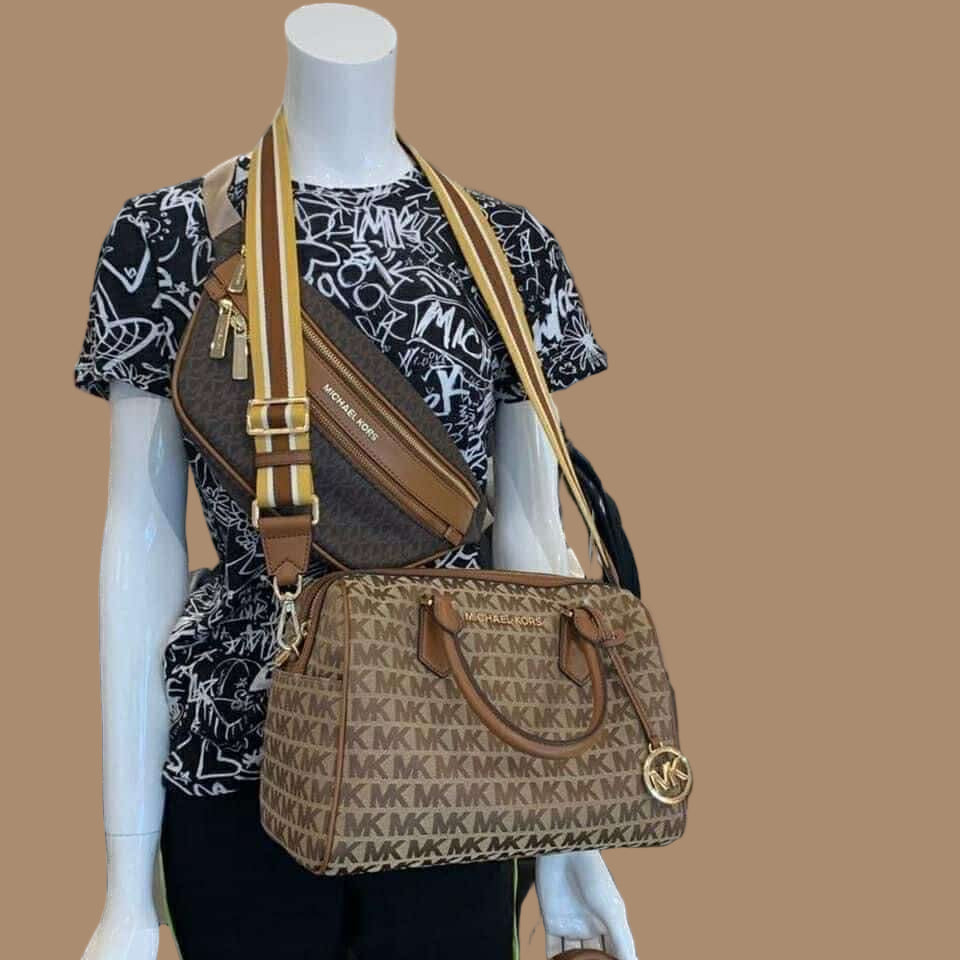 BUNDLE ‼️ MICHAEL KORS BEDFORD DUFFLE LARGE IN SIGNATURE JACQUARD & MEDIUM BIFOLD CORNER ZIP WALLETS