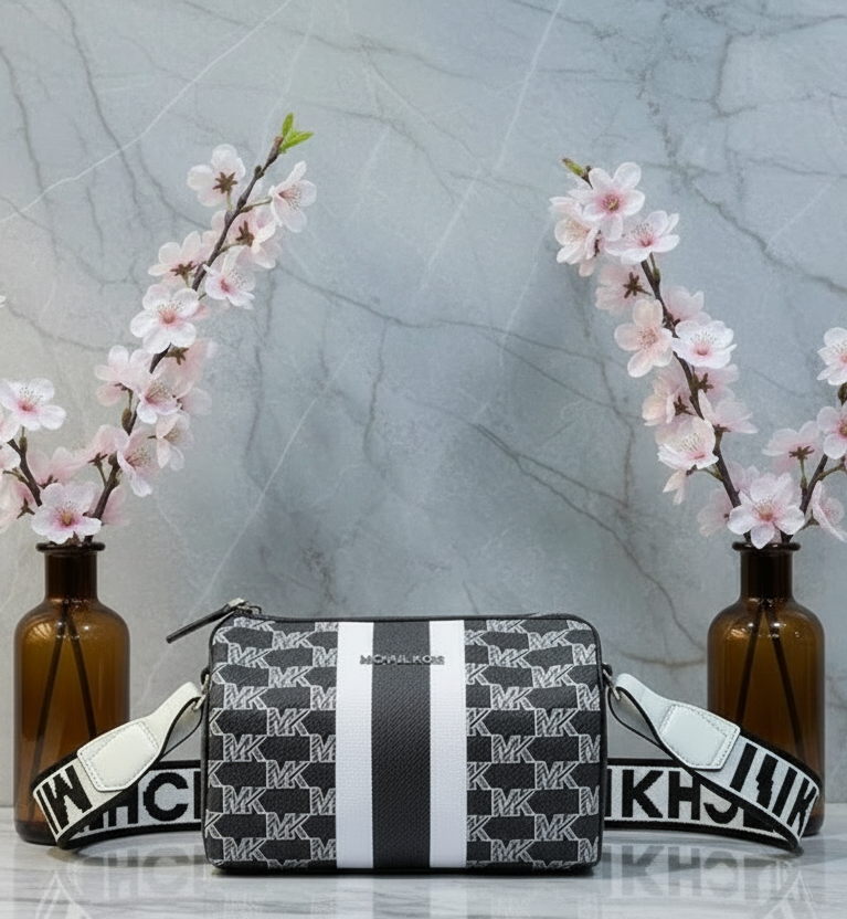 MICHAEL KORS COOPER MINI DUFFLE CROSSBODY IN SIGNATURE CANVAS STRIPE NWT BLACK MULTI