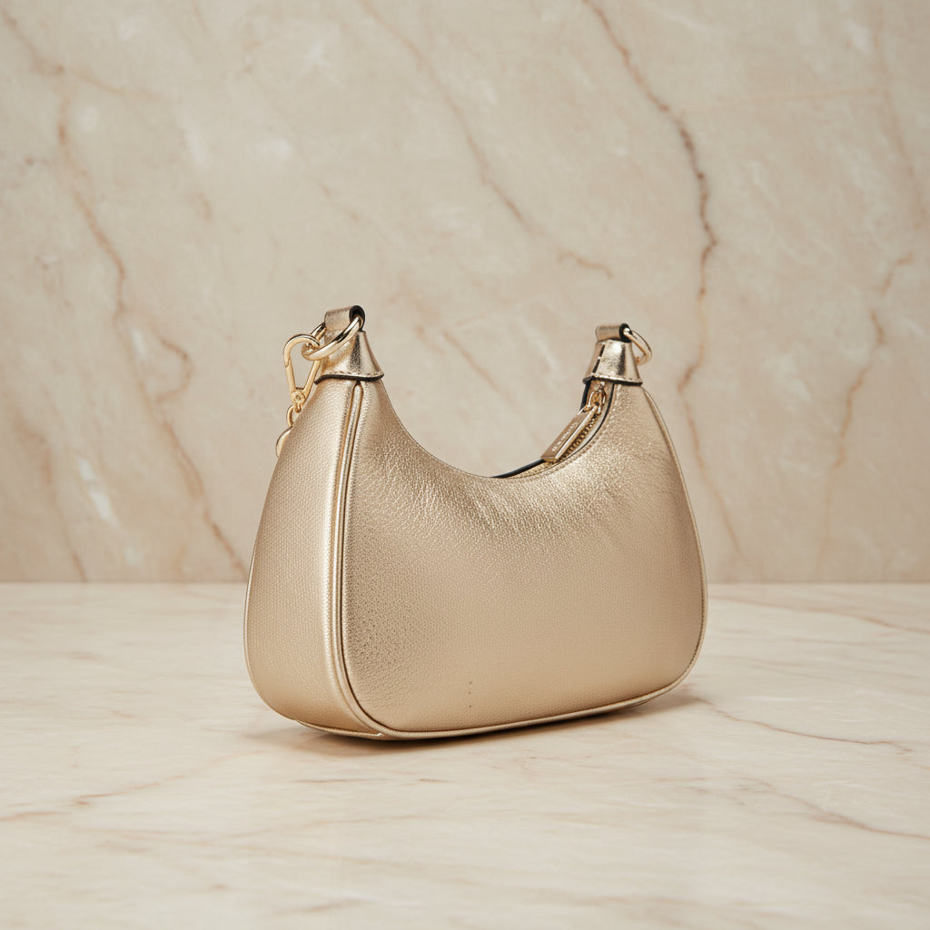 MICHAEL KORS MINI CORA CHAIN SHOULDER BAG/CROSBODY BAG - METTALIC PEBBLE GOLD