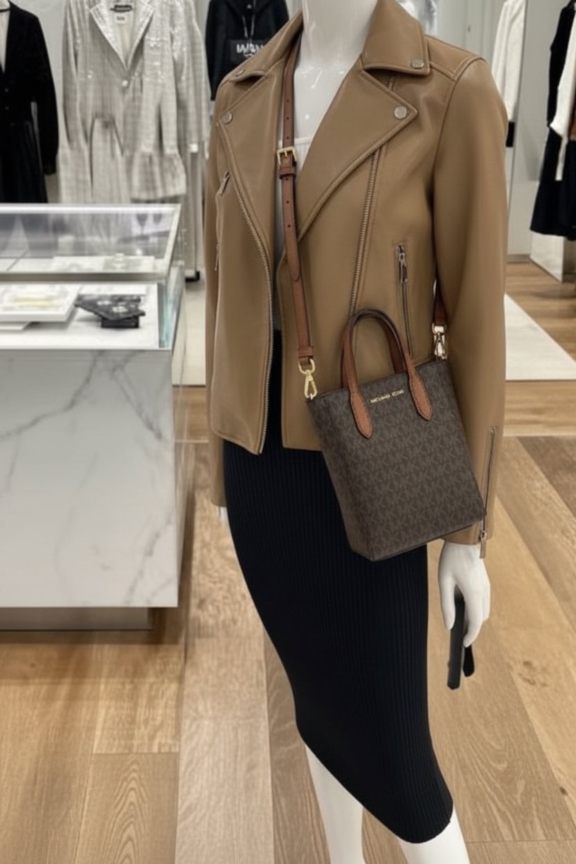 MICHAEL KORS SINCLAIR XS SIGNATURE LOGO CROSSBODY BAG - BROWN/ACORN ( RETAIL ITEM ) NO DUSTBAG/NO PAPERBAG