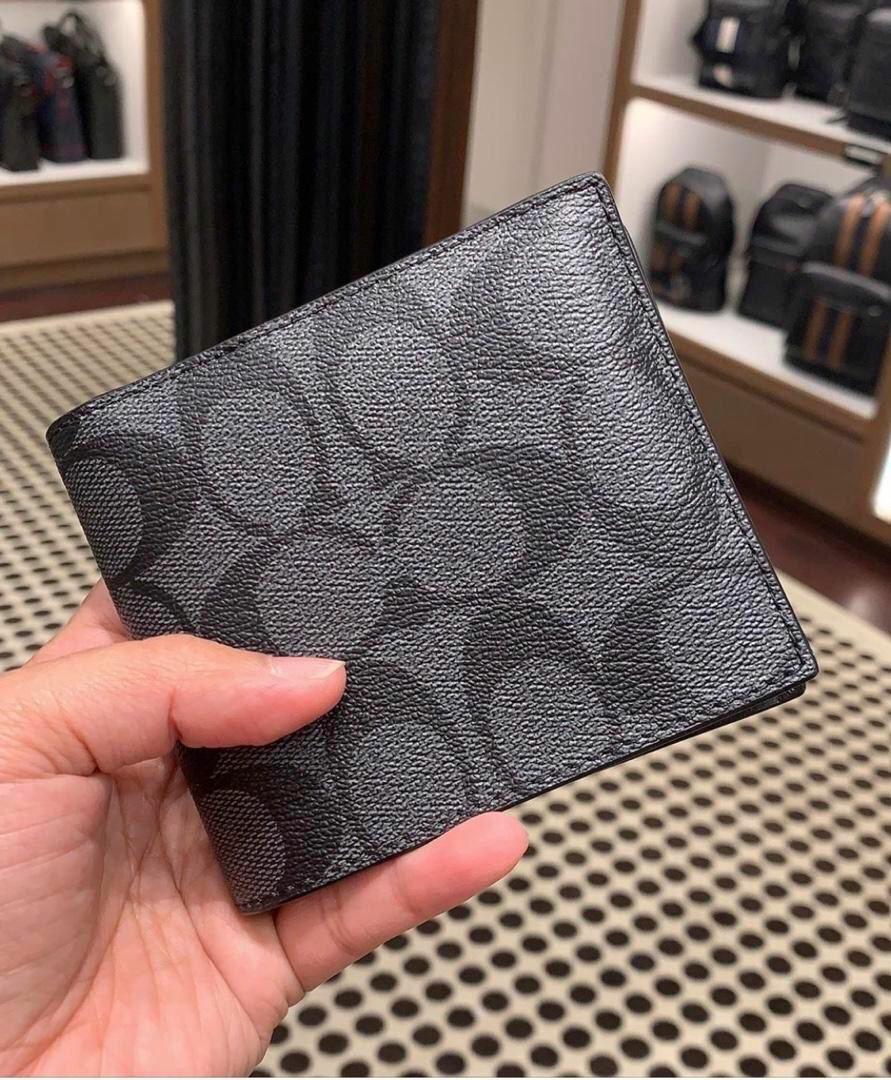 COACH MEN’S BIFOLD WALLET WITH INSERT - SIGNATURE CHARCOAL BLACK - NO INSERT