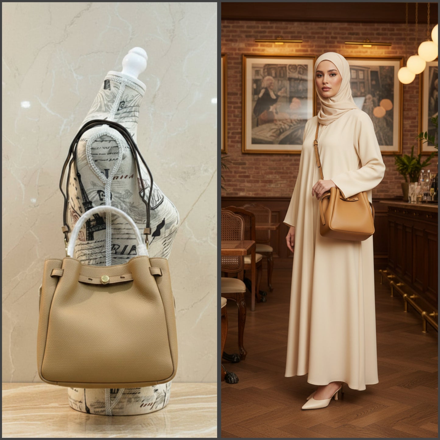 SALE!!! WITH CREASE IN FRONT DUE TO CARGO HANDLING - TORY BURCH SMALL ROMY BUCKET - BROWN