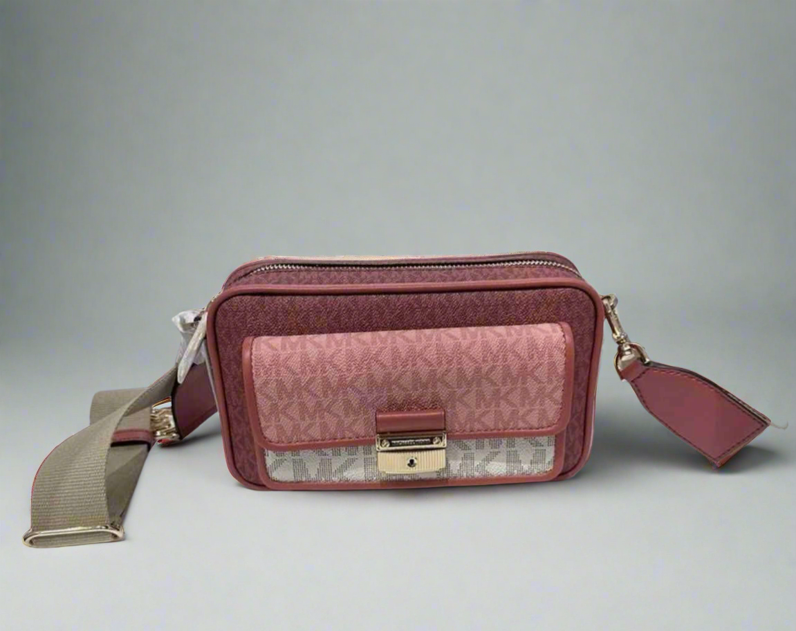 MICHAEL KORS SIGNATURE BRADSHAW POCKET CAMERA CROSSBODY BAG - CINNAMON MULTI ( BOUTIQUE STORE )