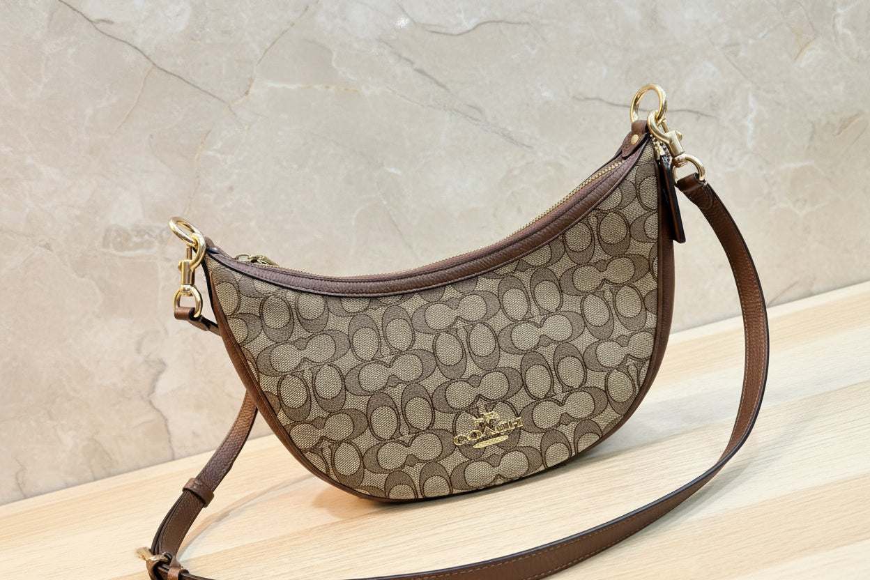 COACH ARIA SHOULDER BAG/CROSSBODY BAG IN SIGNATURE JACQUARD KHAKI