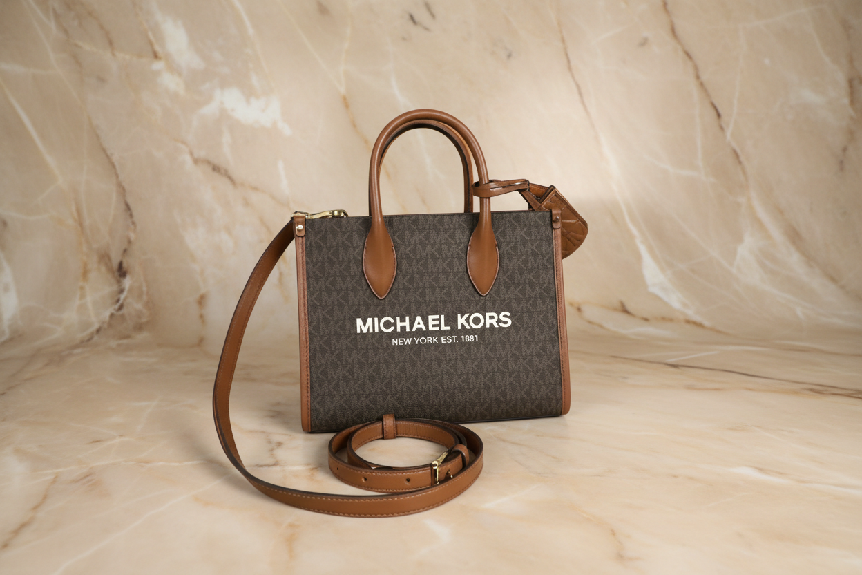 MICHAEL KORS MIRELLA SMALL SHOPPER TOP ZIP CROSSBODY BAG - BROWN ACORN