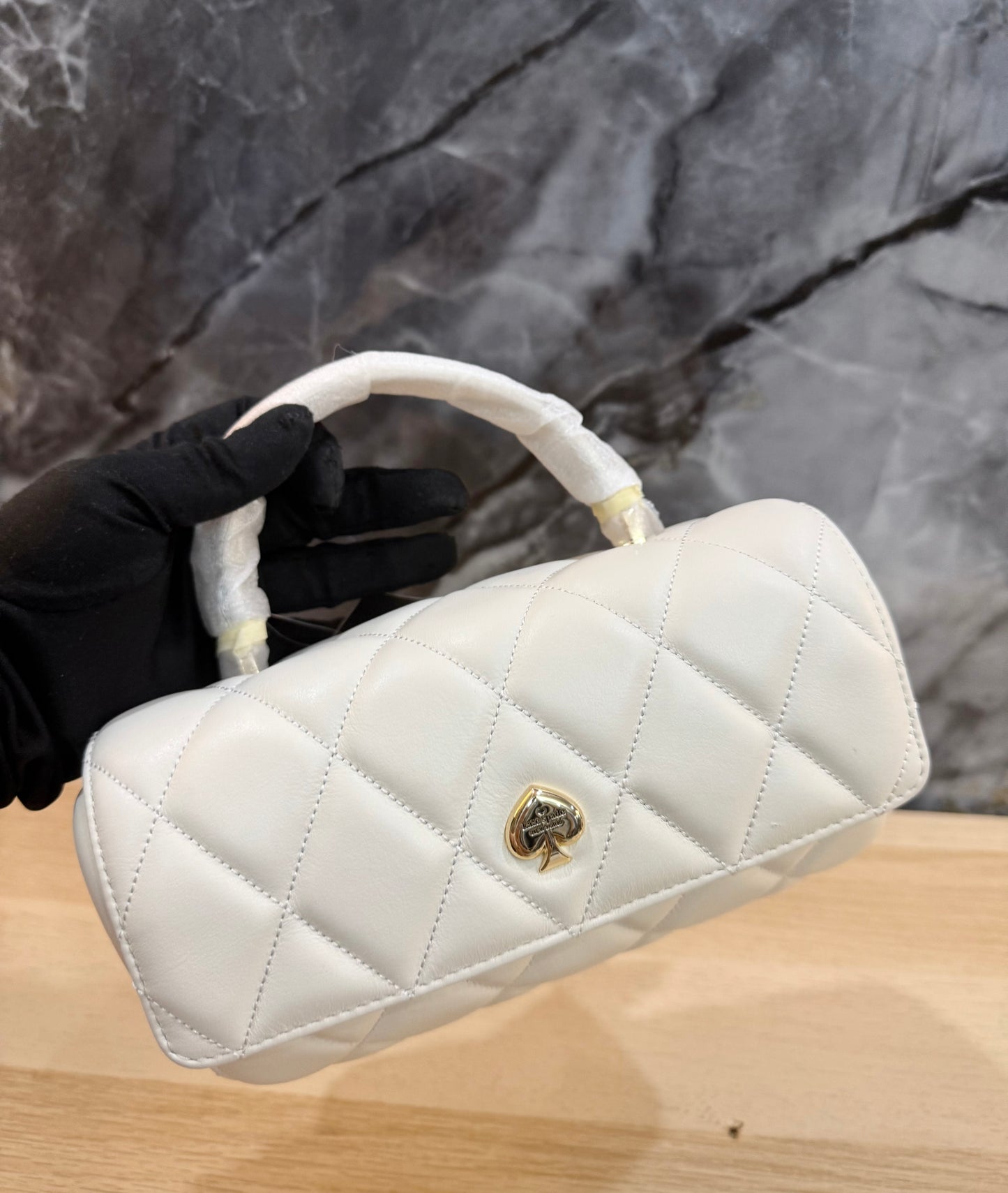KATE SPADE QUILTED HEART BARREL TOP HANDLE/CROSSBODY - SMALL - MERINGUE