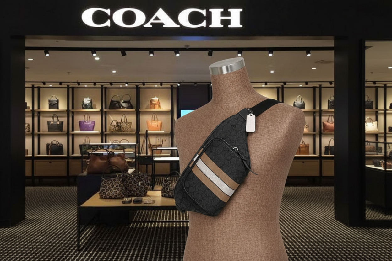 حقيبة خصر/حقيبة جسم من قماش الجاكار من كوتش تومسون مع خطوط رياضية