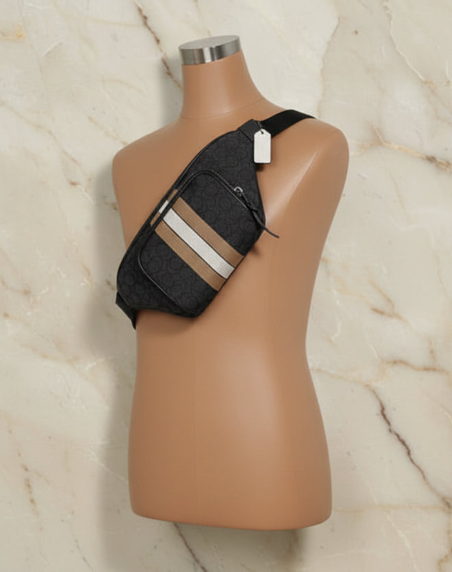 COACH THOMPSON JACQUARD WAISTPACK/BODY BAG WITH VARSITY STRIPE
