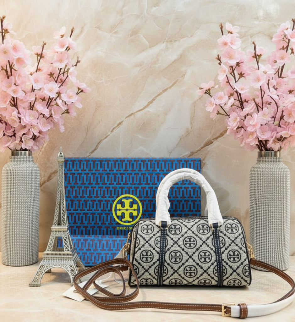 TORY BURCH PETITE BARREL/XBODY - T MONOGRAM NAVY BLUE