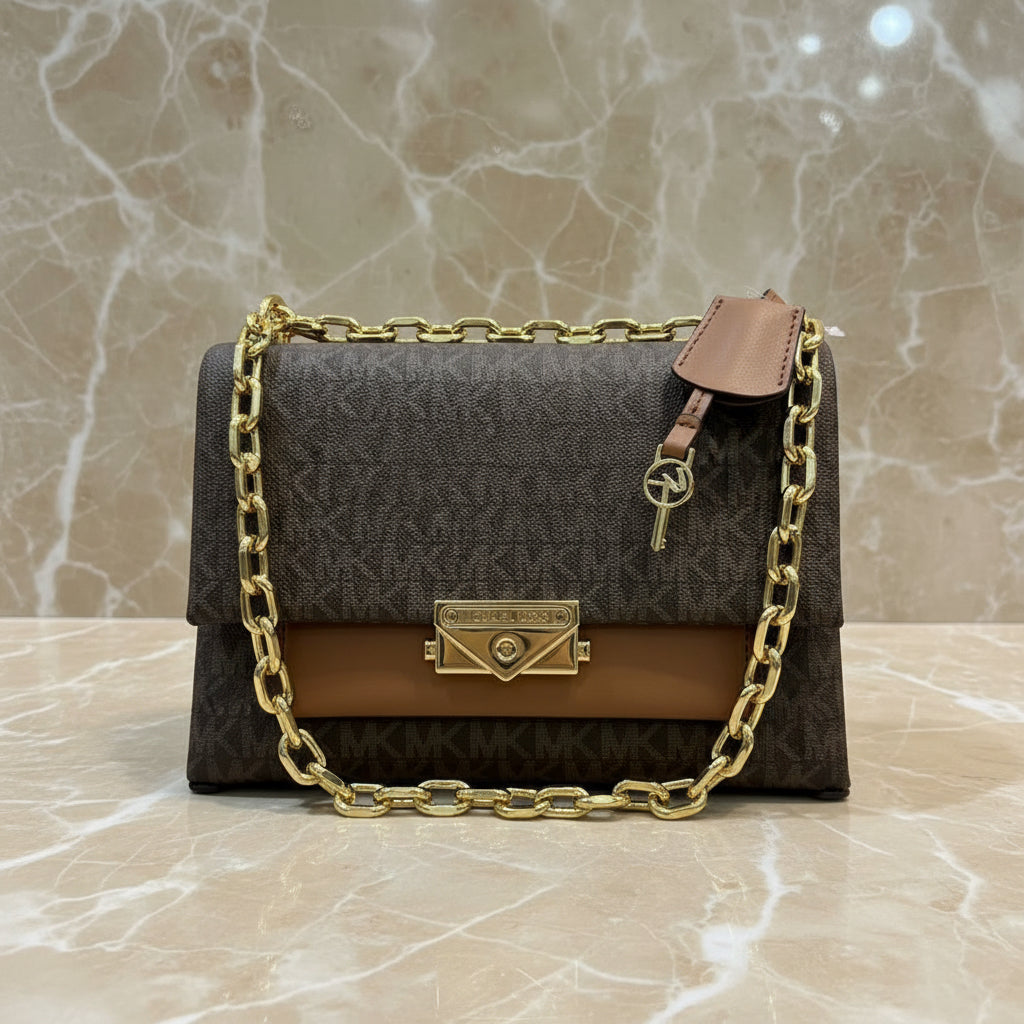 MICHAEL KORS CECE MEDIUM FLAP MONO BROWN