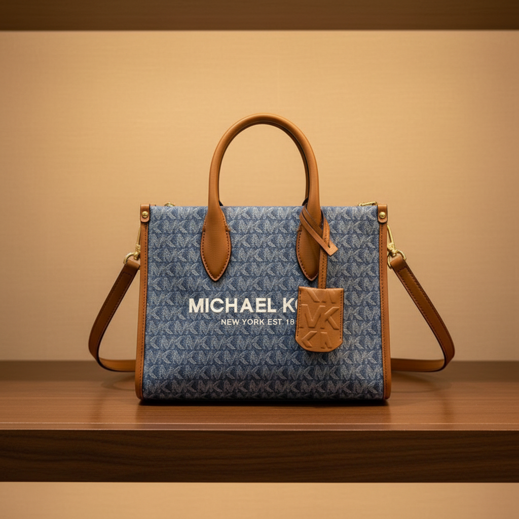 MICHAEL KORS MIRELLA SMALL SHOPPER TOP ZIP CROSSBODY BAG - DENIM MULTI LOGO