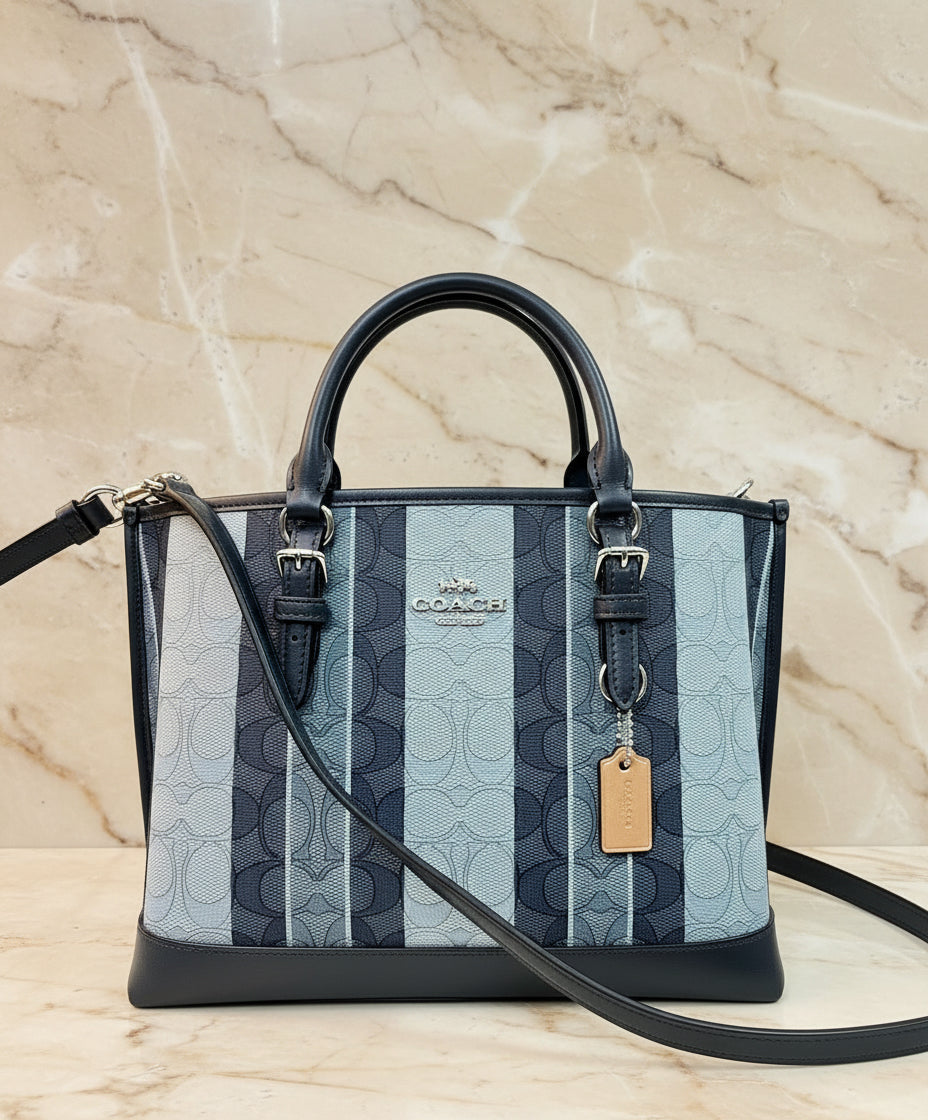COACH MOLLIE TOTE 25 IN SIGNATURE JACQUARD WITH STRIPES - SILVER/MIDNIGHT MULTI