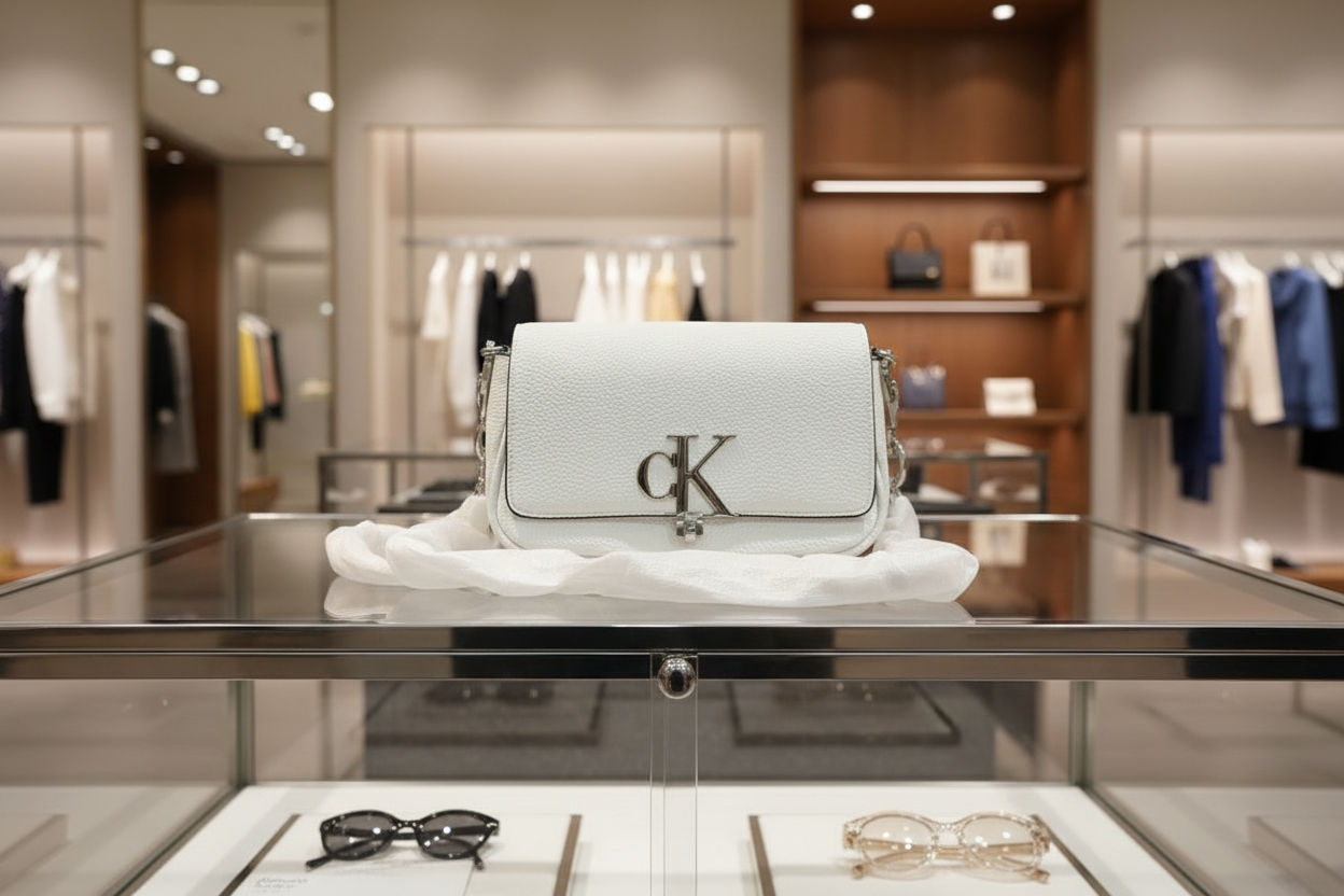 CALVIN KLEIN CHAIN CROSSBODY BAG - SILVER BIRCH