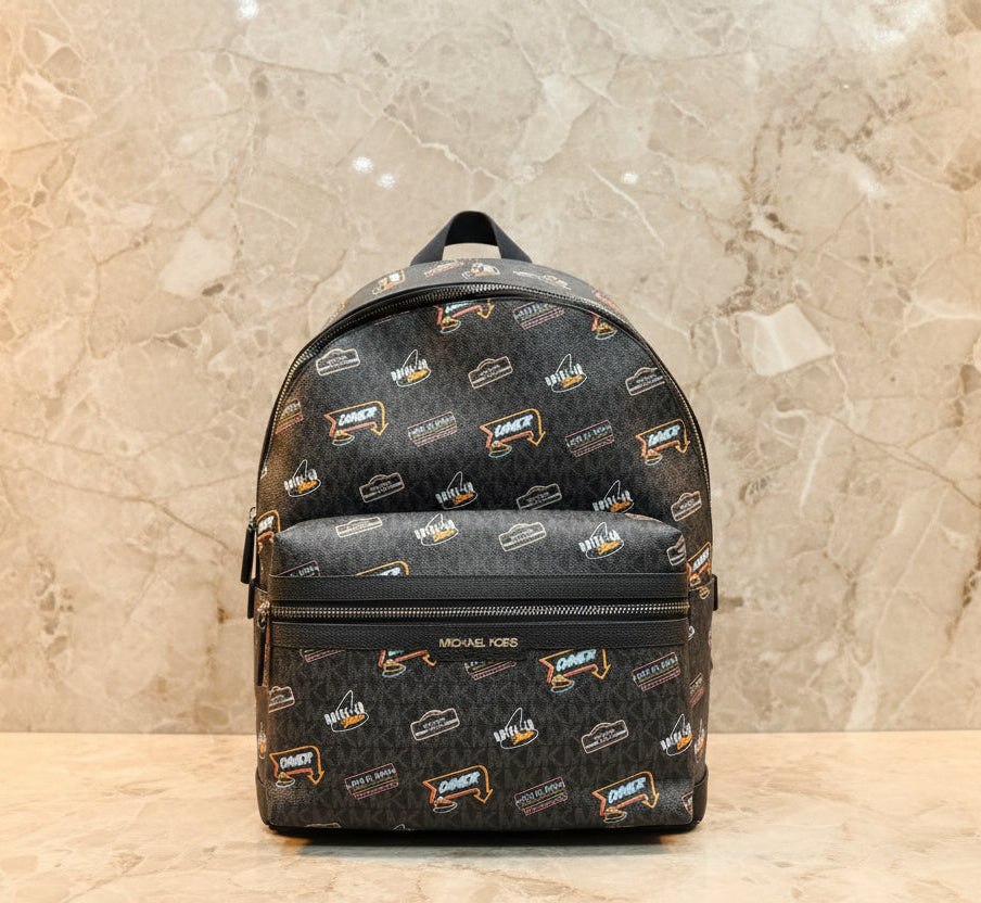 MICHAEL KORS COOPER EMBELISHED SIGNATURE LOGO DOME BACKPACK - BLACK