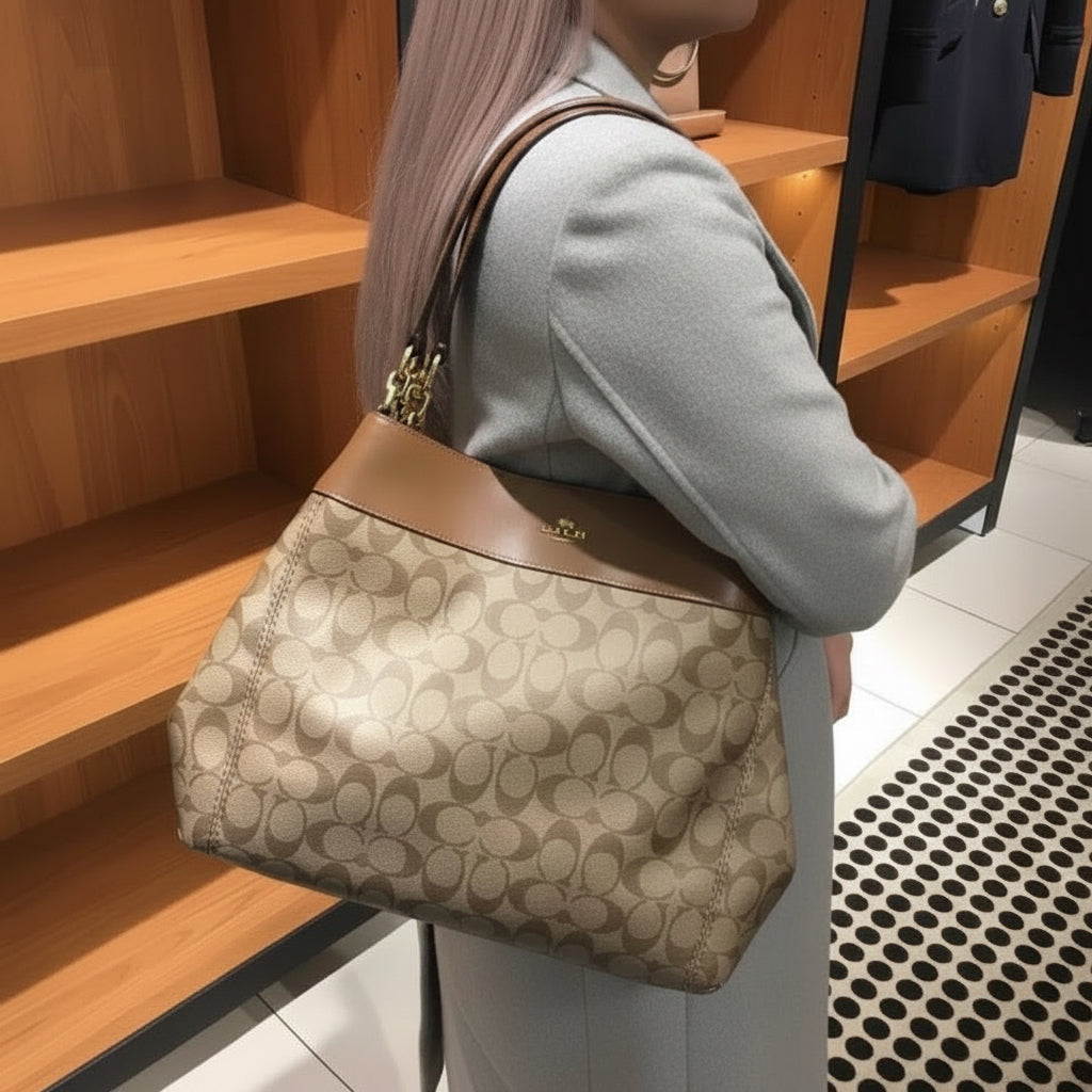 SALE‼️‼️‼️COACH LEXY SHOULDER BAG IN SIGNATURE KHAKI/SADDLE