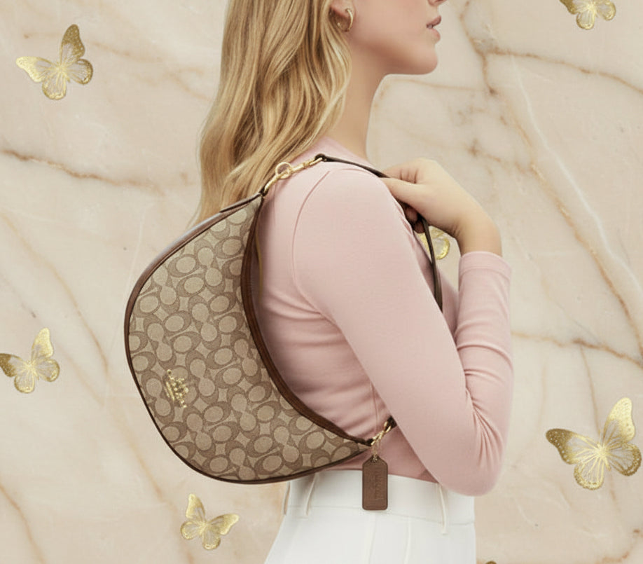 COACH ARIA SHOULDER BAG/CROSSBODY BAG IN SIGNATURE JACQUARD KHAKI