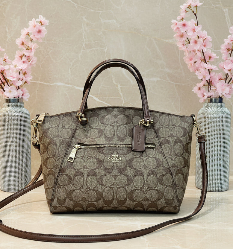 COACH SMALL PRAIRIE SATCHEL IN SIGNATURE CANVAS KHAKI BROWN